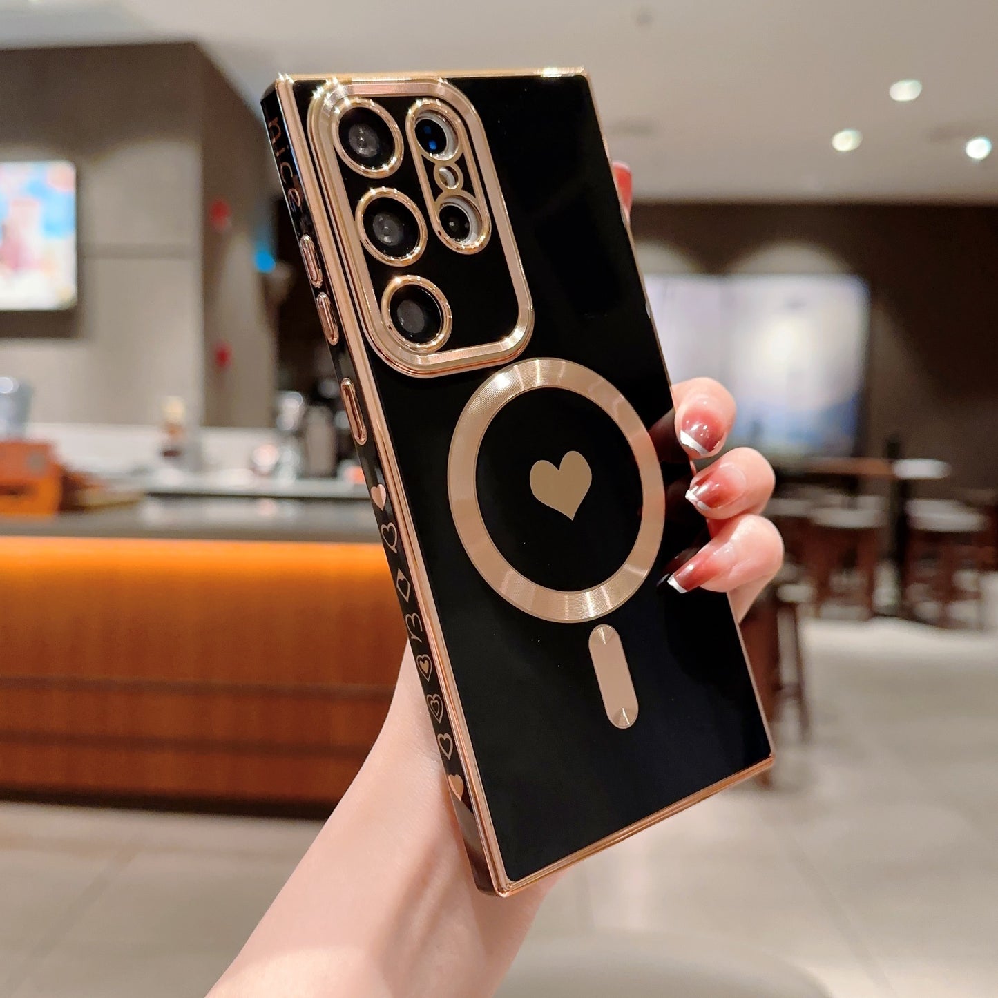 Brushed Magnetic Suction Electroplating Side Real Love Wireless Charger Eye Protection Mobile Phone Protective Cover