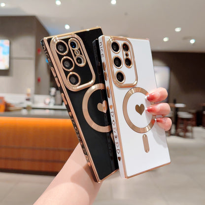 Brushed Magnetic Suction Electroplating Side Real Love Wireless Charger Eye Protection Mobile Phone Protective Cover