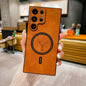 S23 Deer Head Magnetic Wireless Charger Leather Pattern Phone Case