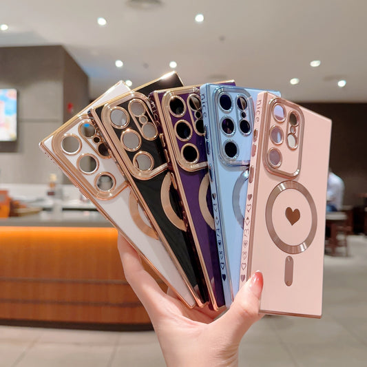 Brushed Magnetic Suction Electroplating Side Real Love Wireless Charger Eye Protection Mobile Phone Protective Cover