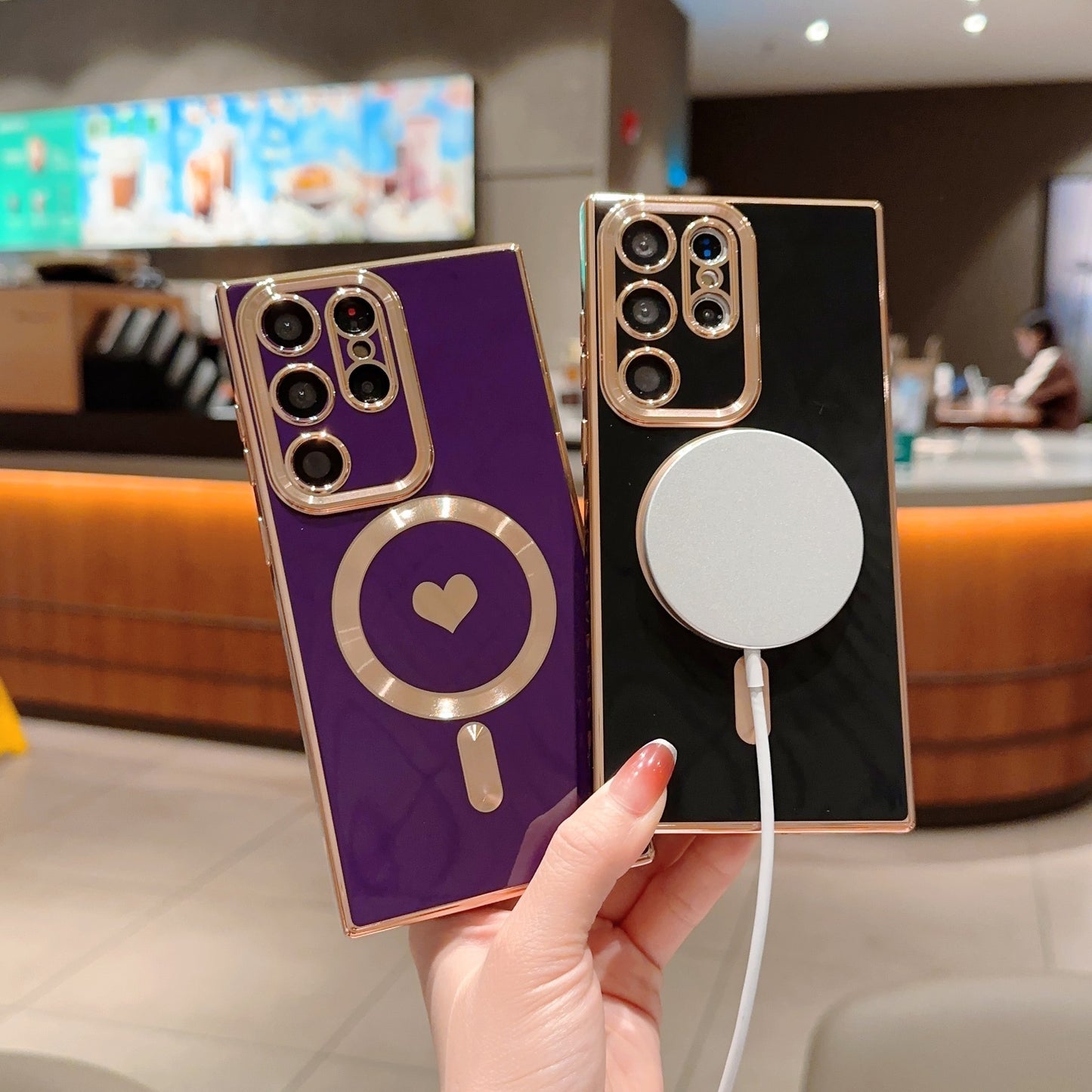 Brushed Magnetic Suction Electroplating Side Real Love Wireless Charger Eye Protection Mobile Phone Protective Cover