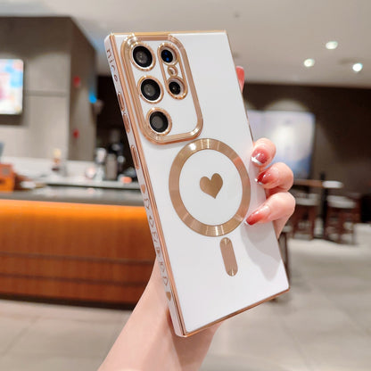 Brushed Magnetic Suction Electroplating Side Real Love Wireless Charger Eye Protection Mobile Phone Protective Cover