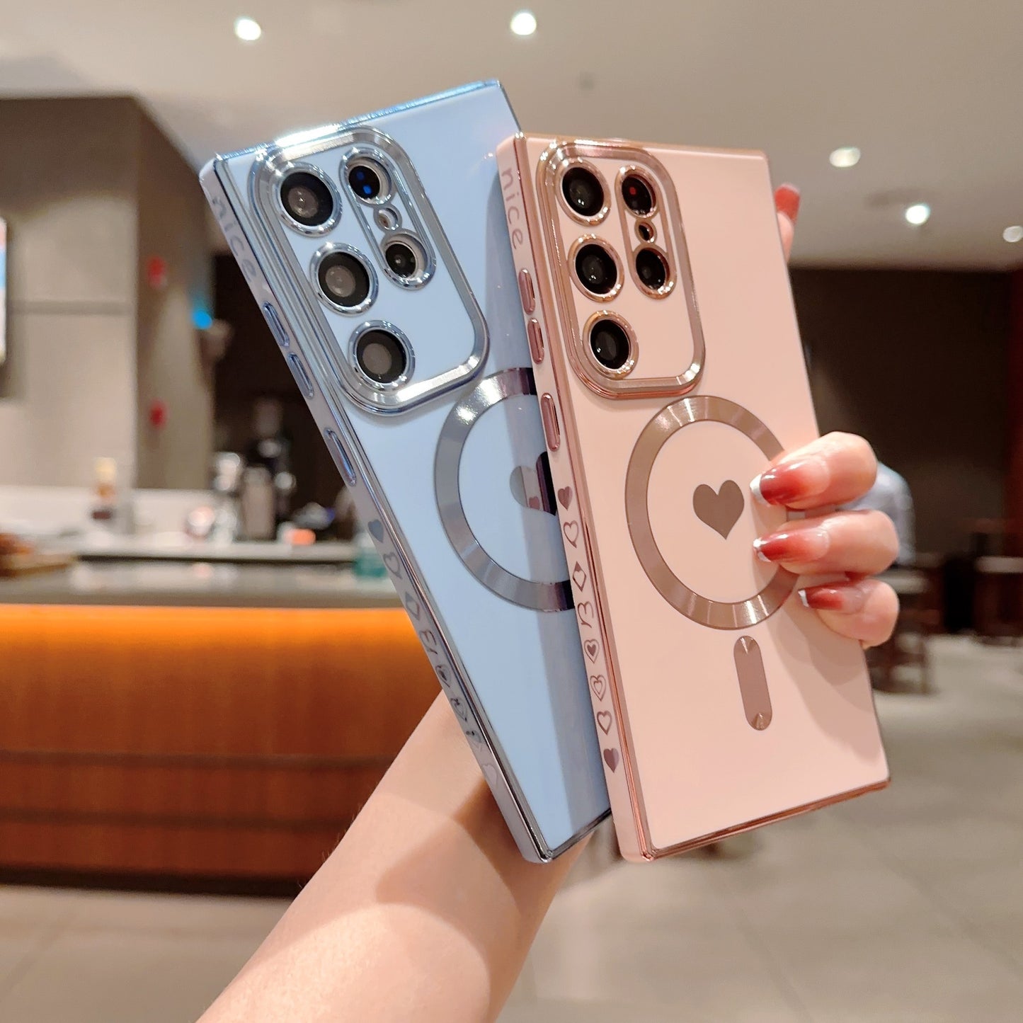 Brushed Magnetic Suction Electroplating Side Real Love Wireless Charger Eye Protection Mobile Phone Protective Cover